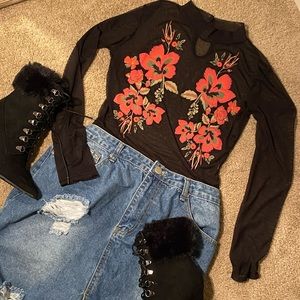 Black Floral Mesh Bodysuit 🩱